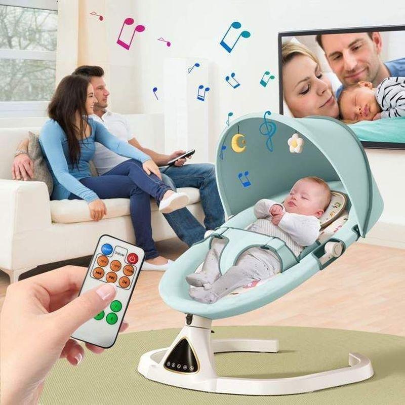 Uzaktan Kumandalı Bluetooth Müzikli 5 Hızlı Sallanan Oyuncaklı Ana Kucağı Beşik - 60x64x80 cm - 162403