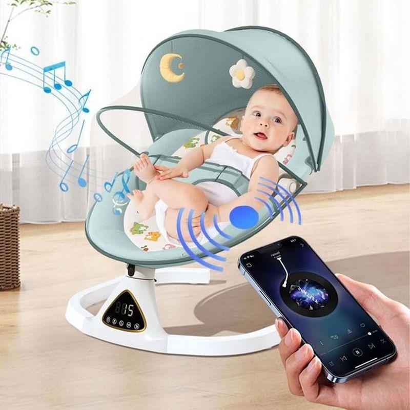 Uzaktan Kumandalı Bluetooth Müzikli 5 Hızlı Sallanan Oyuncaklı Ana Kucağı Beşik - 60x64x80 cm - 162403