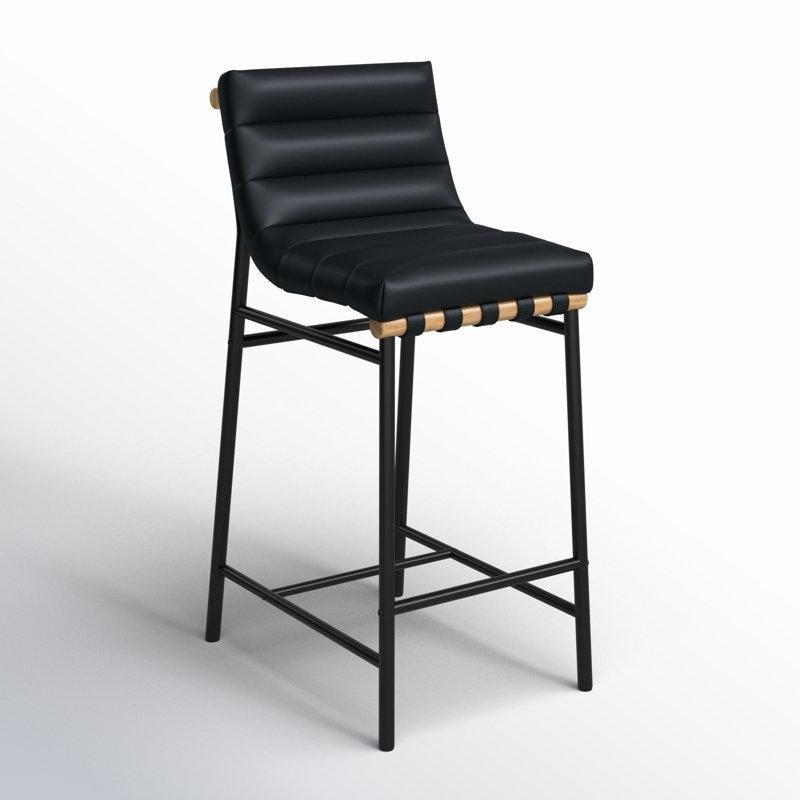 Vegan Deri Döşemeli Mat Siyah Metal Ayaklı Alçak Sırtlı Bar Sandalyesi - 68 cm - 147852