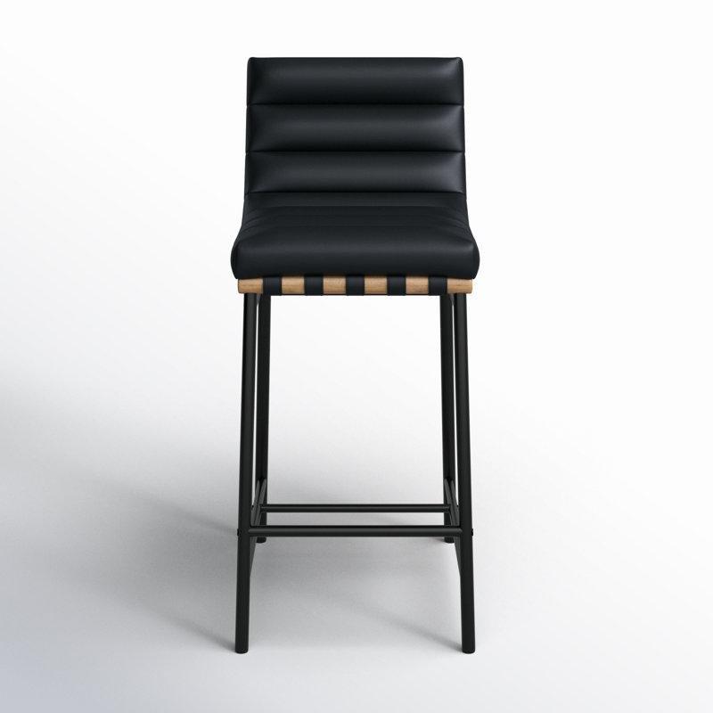 Vegan Deri Döşemeli Mat Siyah Metal Ayaklı Alçak Sırtlı Bar Sandalyesi - 68 cm - 147852