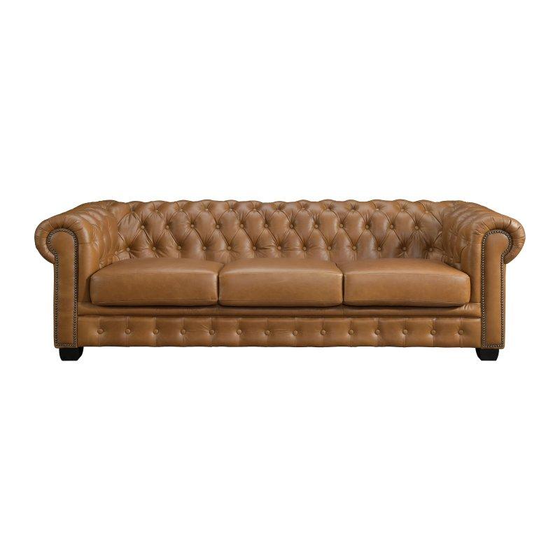 Vintage Karamel 100 Premium Bufalo Derisi Zımbalı 4 Kişilik Chesterfield Koltuk - 240 cm - 155470