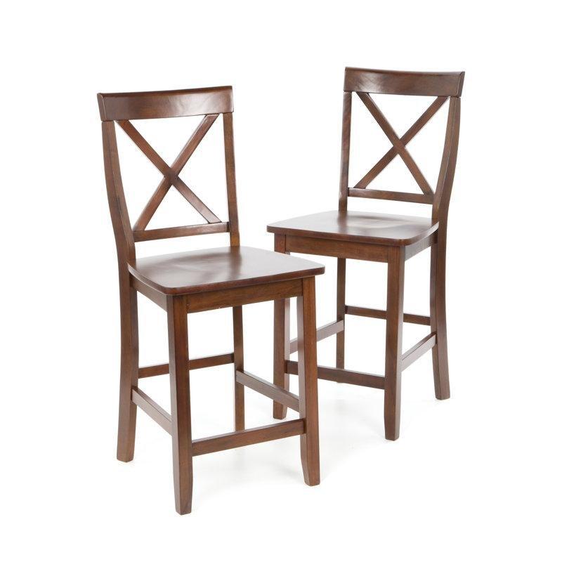 Vintage Maun Çapraz Sırtlı 2'li Set Ham Ahşap Bar Sandalyesi - 61 cm - 148842