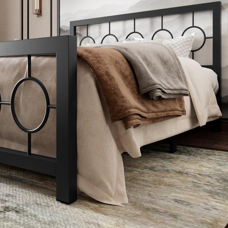 Vintage Tasarım Geometrik Desenli Metal Platform Karyola - 155x207 cm - 143443