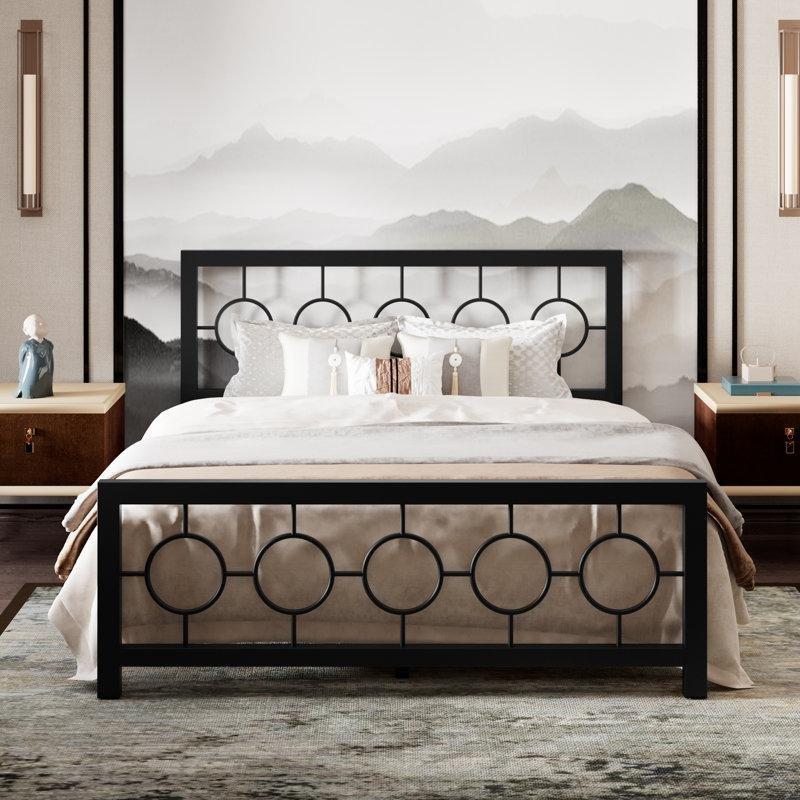 Vintage Tasarım Geometrik Desenli Metal Platform Karyola - 155x207 cm - 143443