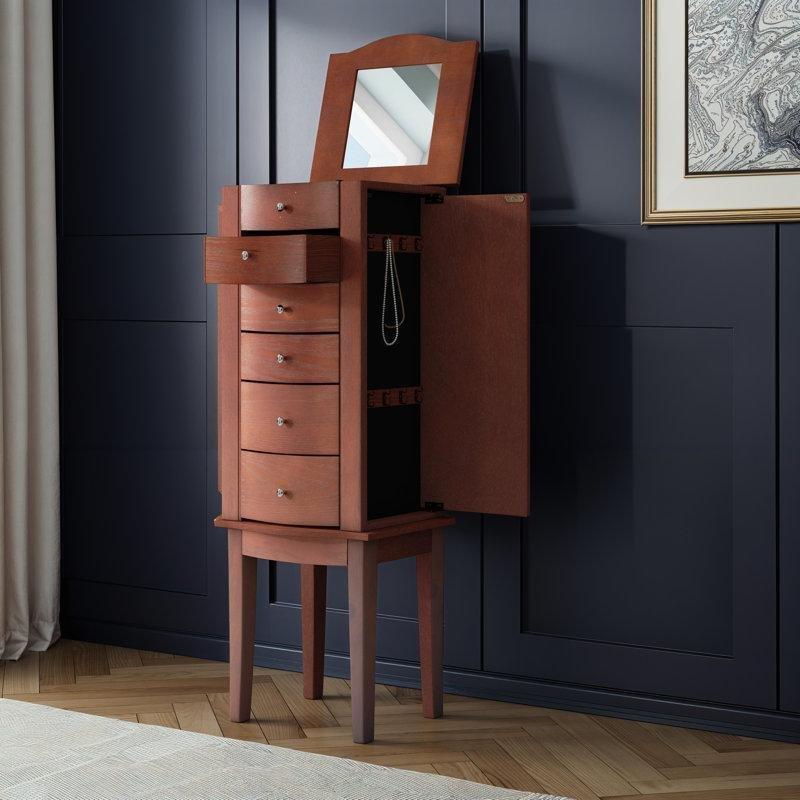 Vişne Çürüğü Masif Ahşap Aynalı Çekmeceli Ayaklı Takı Dolabı - 145317