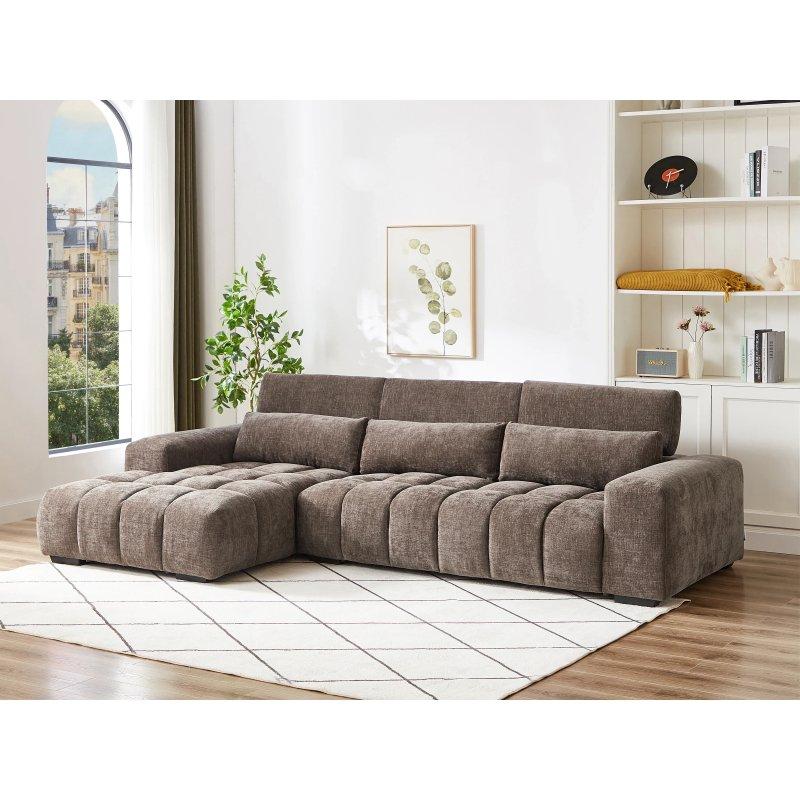 Vizon Rengi Dokulu Kumaş Ayarlanabilir Başlıklı Sol Köşe Koltuk - 312 cm - 156100