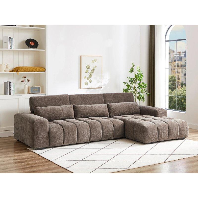 Vizon Rengi Dokulu Kumaş Kapitoneli Ayarlanabilir Başlıklı Sağ Köşe Koltuk - 312 cm - 156097