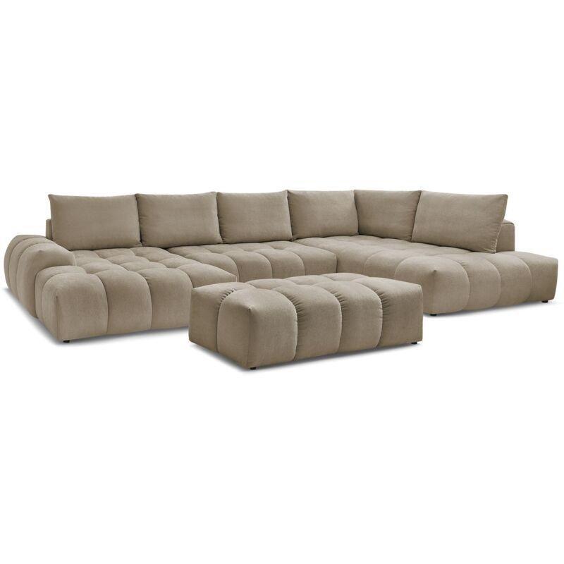 Vizon Rengi Dokulu Kumaş Yataklı Sandıklı Puflu Panoramik Köşe Koltuk - 153897