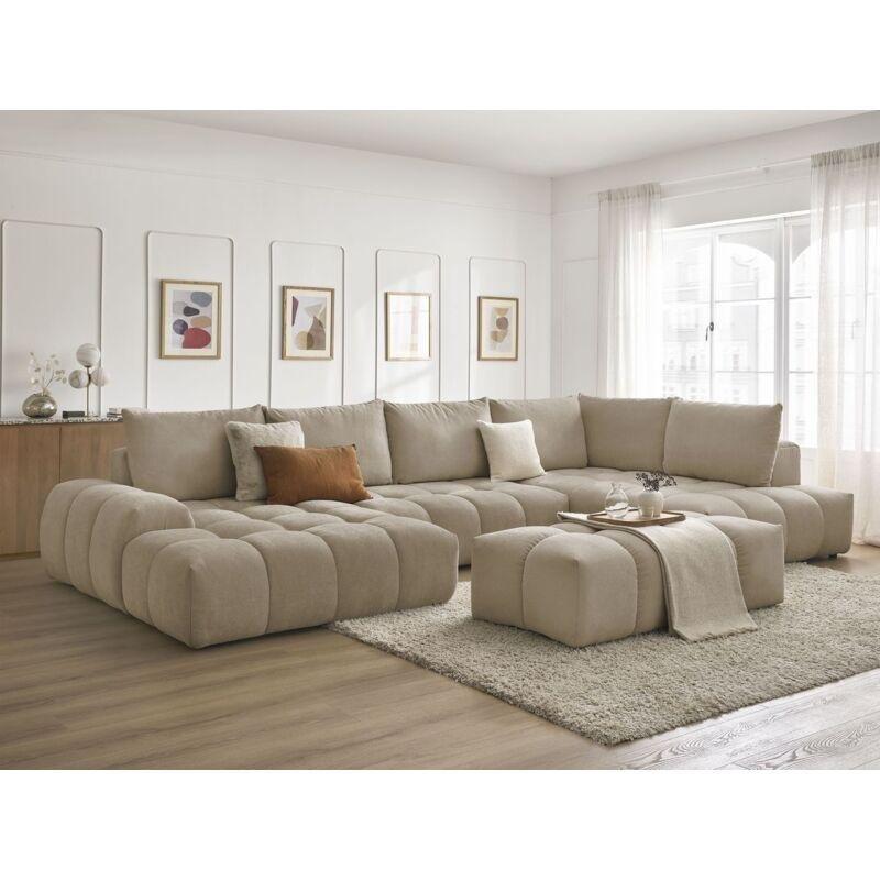 Vizon Rengi Dokulu Kumaş Yataklı Sandıklı Puflu Panoramik Köşe Koltuk - 153897