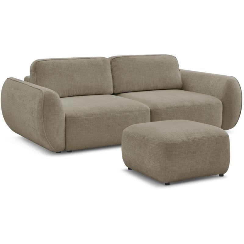 Vizon Rengi Dokulu Kumaş Yataklı Sandıklı Puflu Üçlü Koltuk - 250 cm - 152072