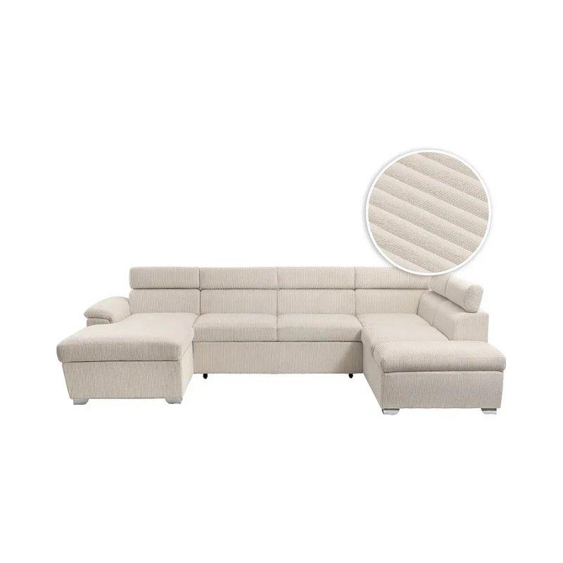 Vizon Rengi Fitilli Kadife 6 Kişilik Yataklı 2 Sandıklı Panoramik Köşe Koltuk - 322x196 cm - 155932