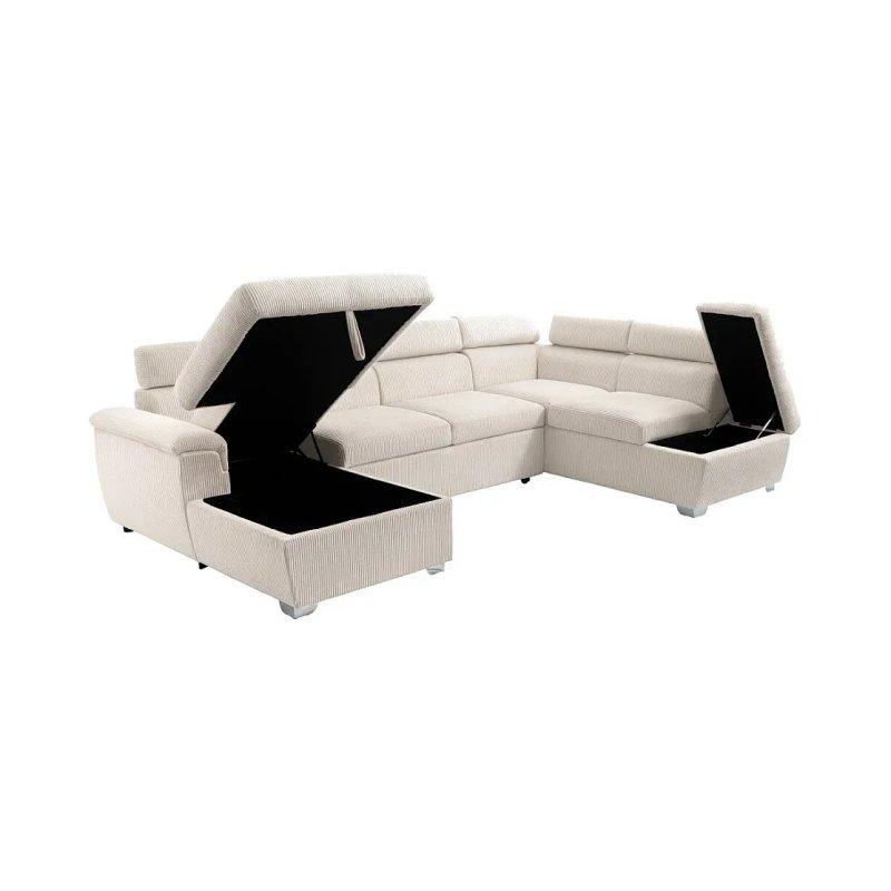 Vizon Rengi Fitilli Kadife 6 Kişilik Yataklı 2 Sandıklı Panoramik Köşe Koltuk - 322x196 cm - 155932