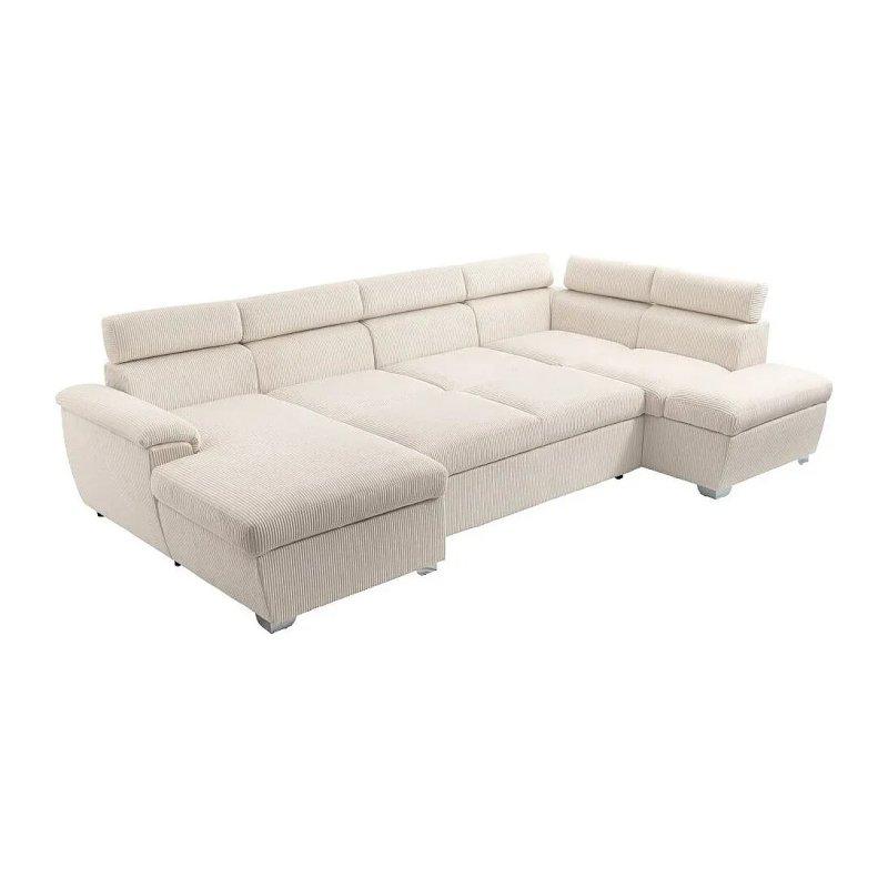 Vizon Rengi Fitilli Kadife 6 Kişilik Yataklı 2 Sandıklı Panoramik Köşe Koltuk - 322x196 cm - 155932