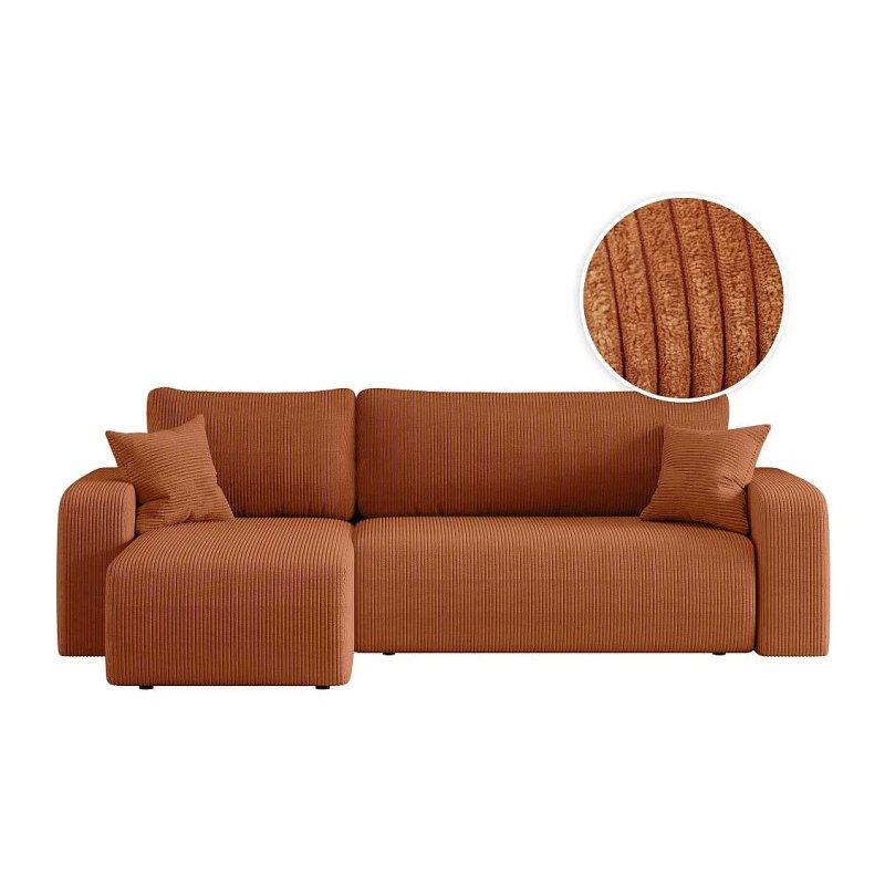 Vizon Rengi Fitilli Kadife Kumaş Yataklı Yönü Değiştirilebilir 4 Kişilik Köşe Koltuk - 247x143 cm - 155647