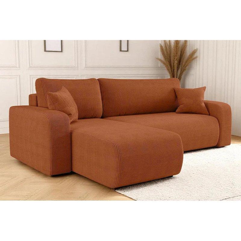 Vizon Rengi Fitilli Kadife Kumaş Yataklı Yönü Değiştirilebilir 4 Kişilik Köşe Koltuk - 247x143 cm - 155647