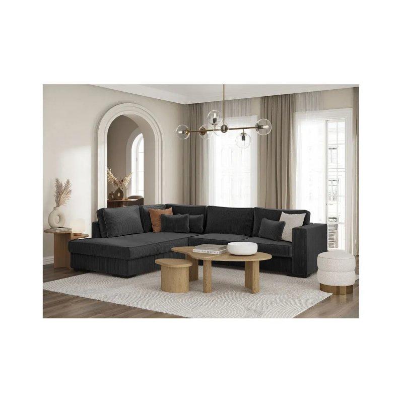 Vizon Rengi Fitilli Kadife Sol Köşe 6 Kişilik XXL Koltuk - 303x228 cm - 155104