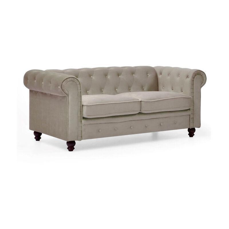 Vizon Rengi Kadife Ahşap Ayaklı Chesterfield İkili Koltuk - 157 cm - 154341