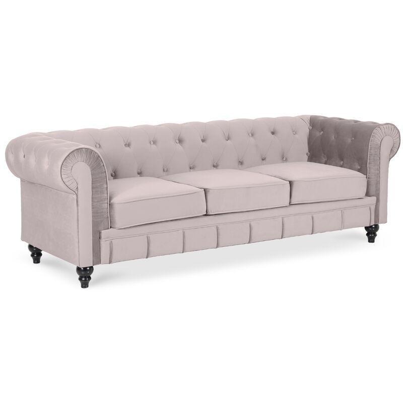 Vizon Rengi Kadife Chesterfield 3 Kişilik Koltuk - 207 cm - 152784