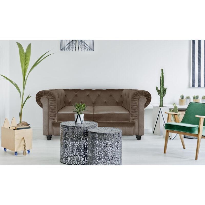 Vizon Rengi Kadife Kapitoneli Chesterfield İkili Koltuk - 158 cm - 154234