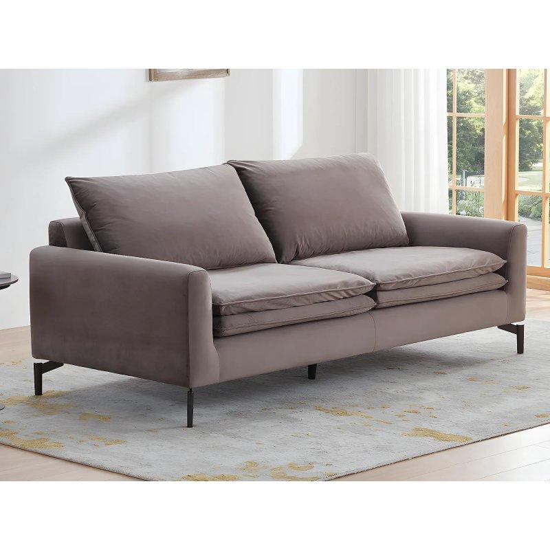 Vizon Rengi Kadife Üçlü Koltuk - 211 cm - 155389