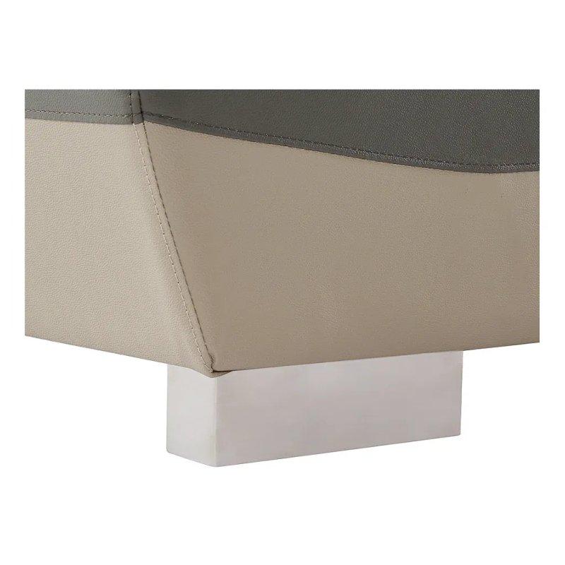 Vizon Rengi Sığır Derisi Çift Renkli Tasarım Krom Ayaklı Üçlü Koltuk - 210 cm - 155326