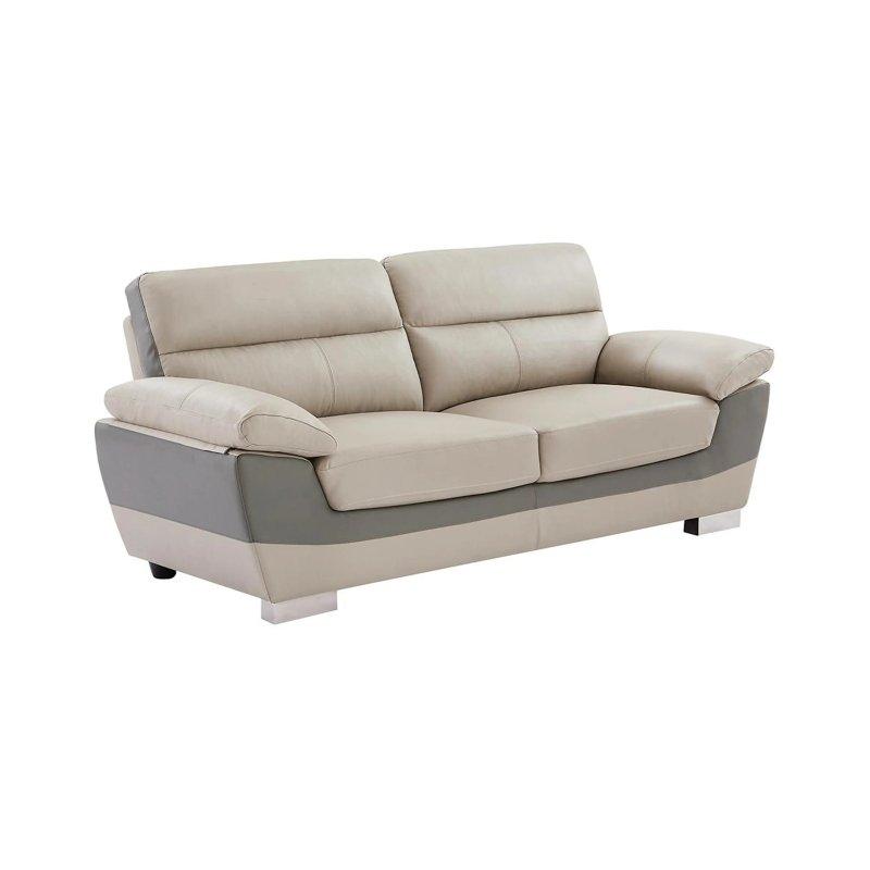 Vizon Rengi Sığır Derisi Çift Renkli Tasarım Krom Ayaklı Üçlü Koltuk - 210 cm - 155326