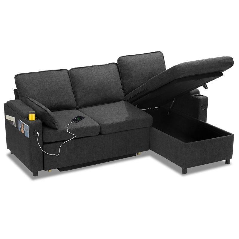 Yataklı Saklama Alanlı USB Portlu Keten Karışımı L Köşe Koltuk - 206 cm - 151888