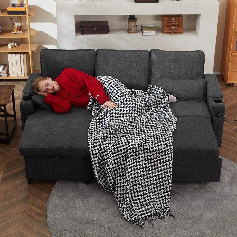 Yataklı Saklama Alanlı USB Portlu Keten Karışımı L Köşe Koltuk - 206 cm - 151888