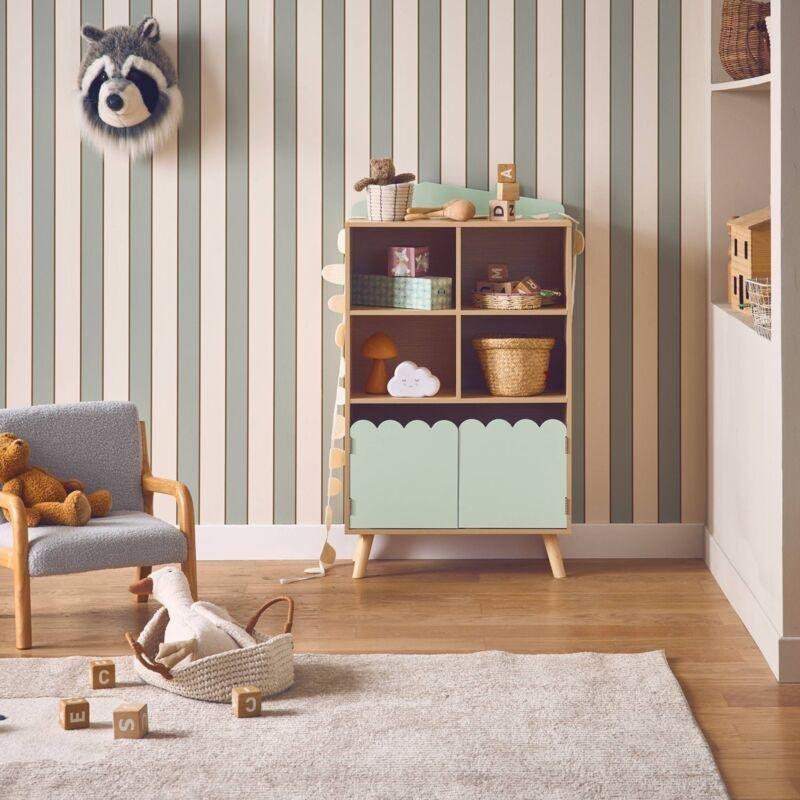 Yeşil Ahşap 2 Kapaklı 4 Raflı Oyuncak Dolabı - 60x30x105 cm - 150969