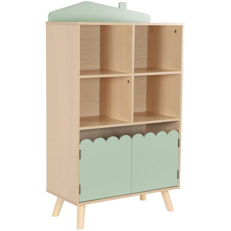 Yeşil Ahşap 2 Kapaklı 4 Raflı Oyuncak Dolabı - 60x30x105 cm - 150969