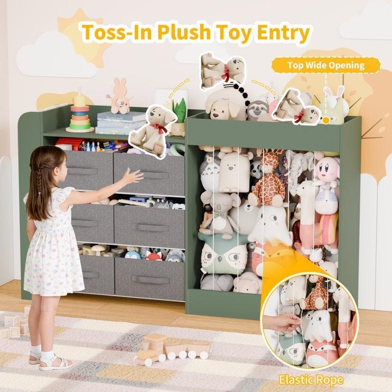 Yeşil Ahşap 6 Sepetli Kitaplıklı Geniş Hacimli Oyuncak Dolabı - 156 cm - 150042