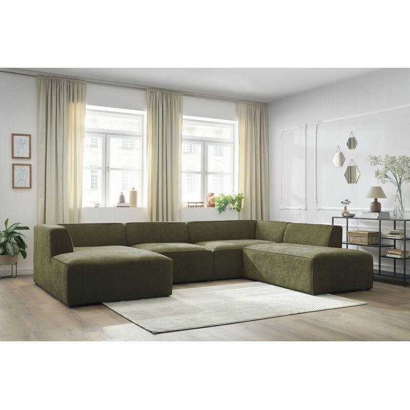 Yeşil Buklet Kumaş Panoramik Sol Köşe Koltuk Takımı - 339x231 cm - 153998