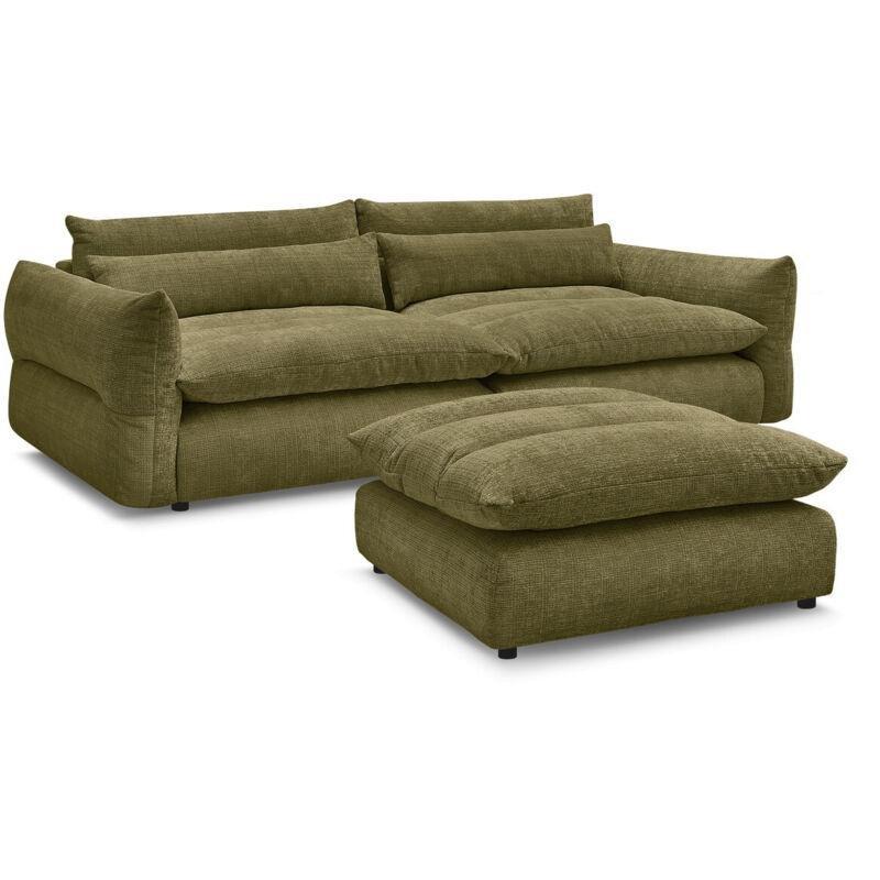 Yeşil Dokulu Kumaş Puflu 3 Kişilik Koltuk - 276 cm - 152139