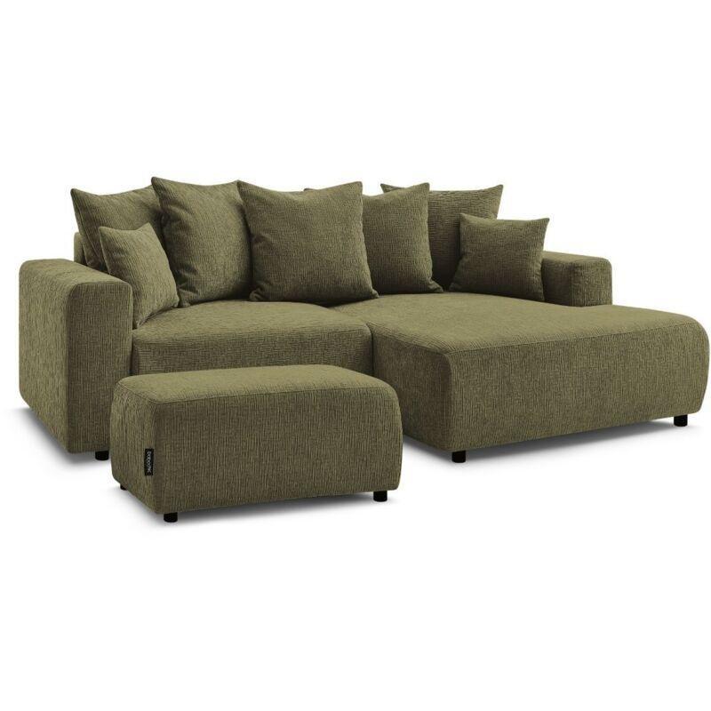 Yeşil Dokulu Kumaş Yataklı Sandıklı Puflu Köşe Koltuk - 244x149 cm - 153054