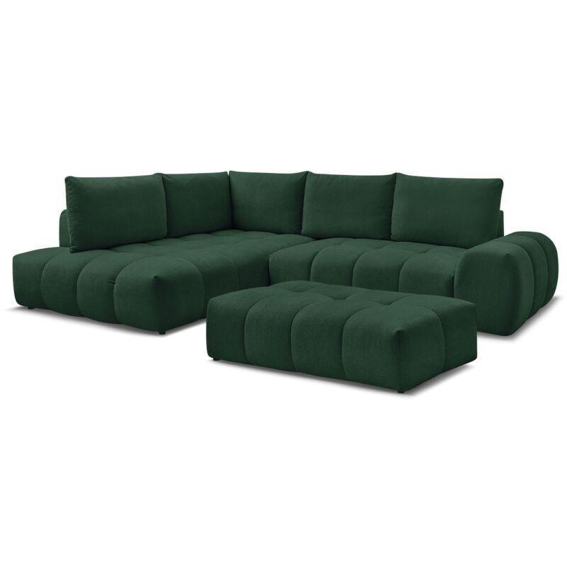 Yeşil Dokulu Kumaş Yataklı Sandıklı Puflu Sol Köşe Koltuk - 320x212 cm - 153025