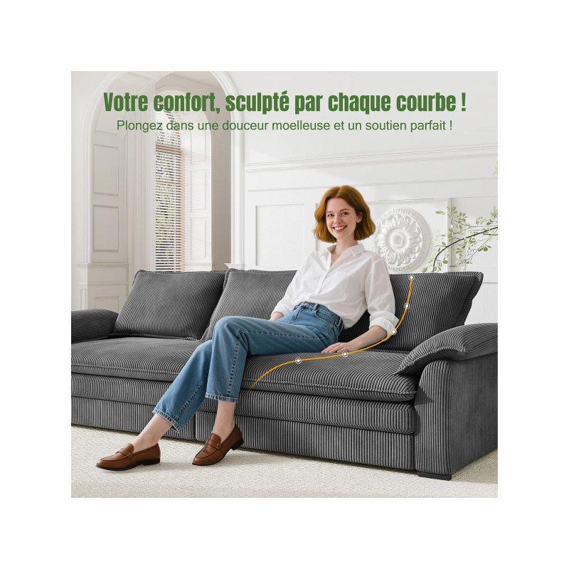Yeşil Fitilli Kadife 2 Kolçak Yastıklı Çıkarılabilir Kılıflı 3 Kişilik Koltuk - 265x86x88 cm - 155377