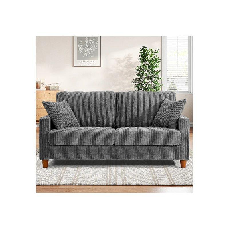 Yeşil Fitilli Kadife 2 Yastıklı Derin Oturumlu İkili Koltuk - 178x76x89 cm - 155872