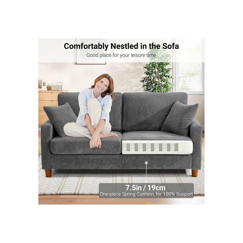 Yeşil Fitilli Kadife 2 Yastıklı Derin Oturumlu İkili Koltuk - 178x76x89 cm - 155872