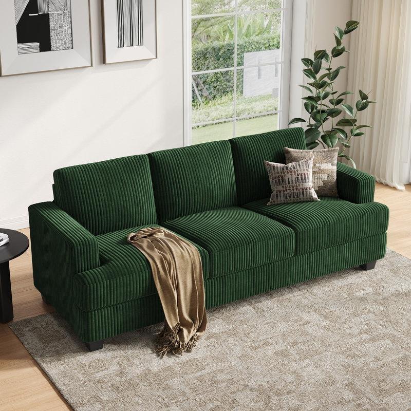 Yeşil Fitilli Kadife 3 Kişilik Kare Kollu Koltuk - 227 cm - 151774