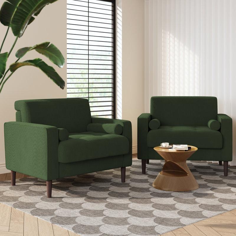 Yeşil Fitilli Kadife Kapitoneli 2'li Set Berjer Koltuk - 156625