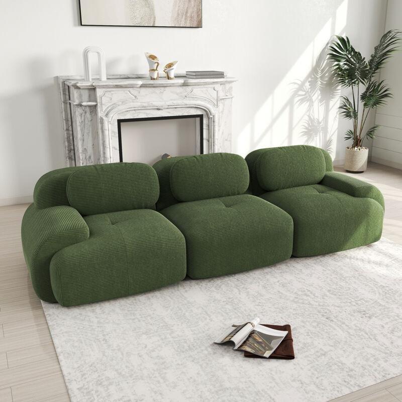 Yeşil Fitilli Kadife Kavisli Kolçaklı Modüler Koltuk - 298 cm - 154327