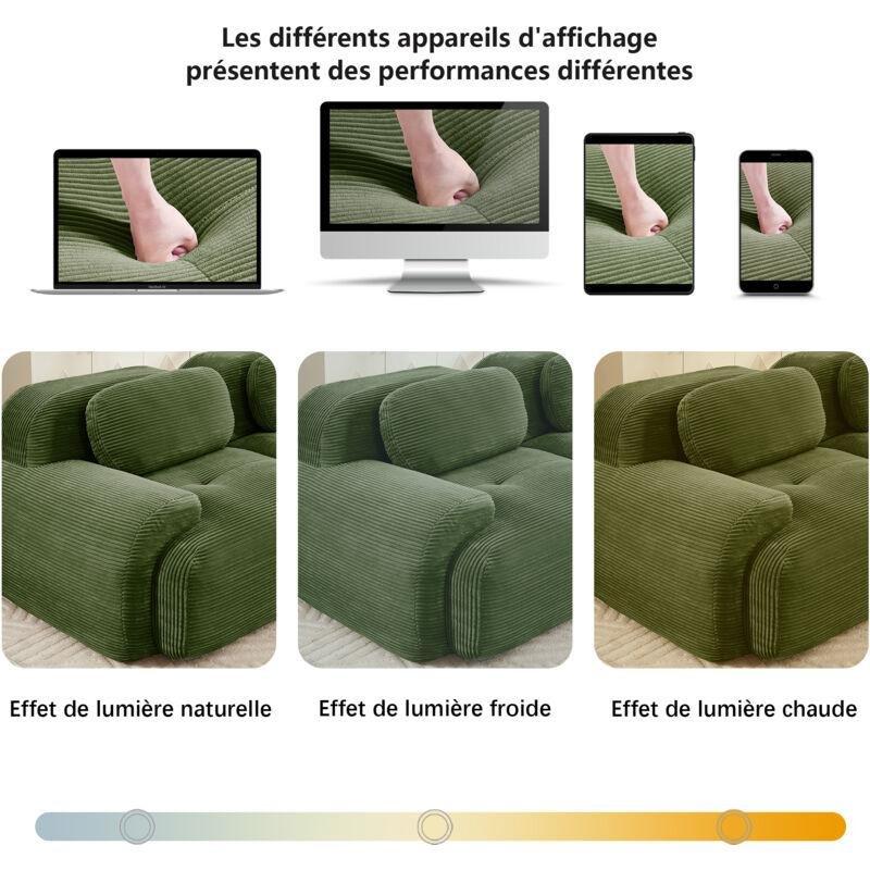 Yeşil Fitilli Kadife Kavisli Kolçaklı Modüler Koltuk - 298 cm - 154327