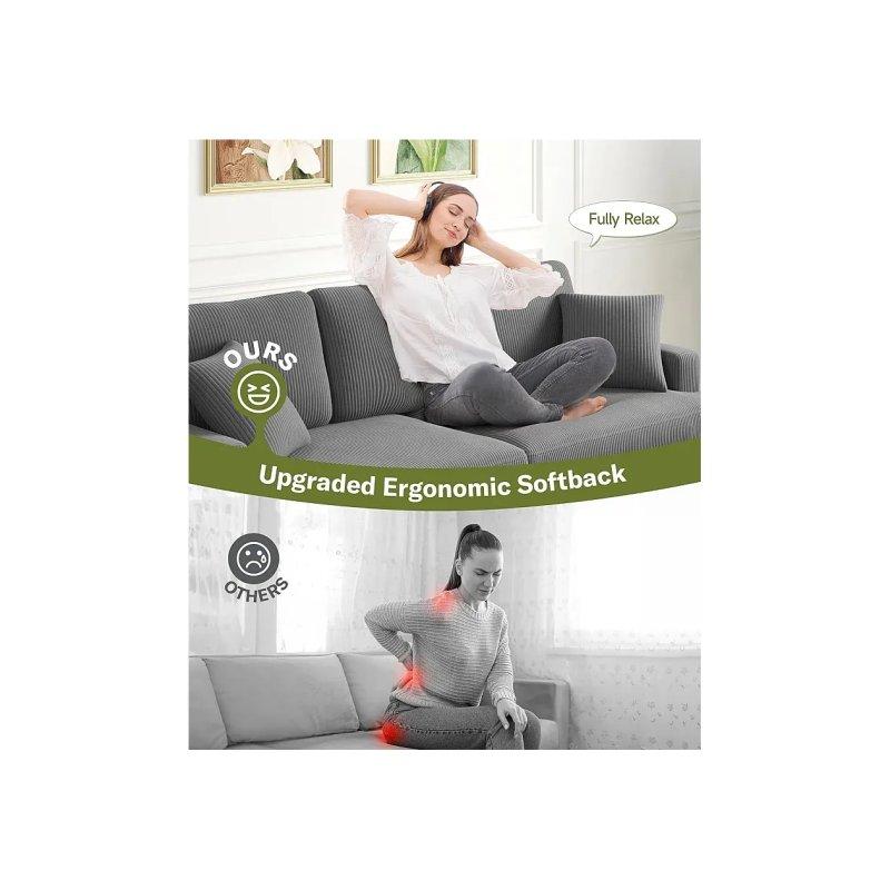 Yeşil Fitilli Kadife Kumaş 2 Kırlentli Ekstra Derin Oturumlu Üçlü Koltuk - 220x76x84 cm - 155881