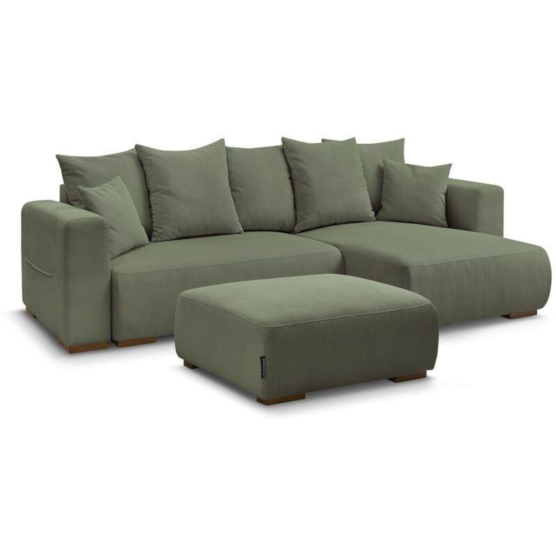 Yeşil Fitilli Kadife Kumaş Puflu Yataklı Sandıklı Yönü Değiştirilebilir Köşe Koltuk - 282x151 cm - 153003