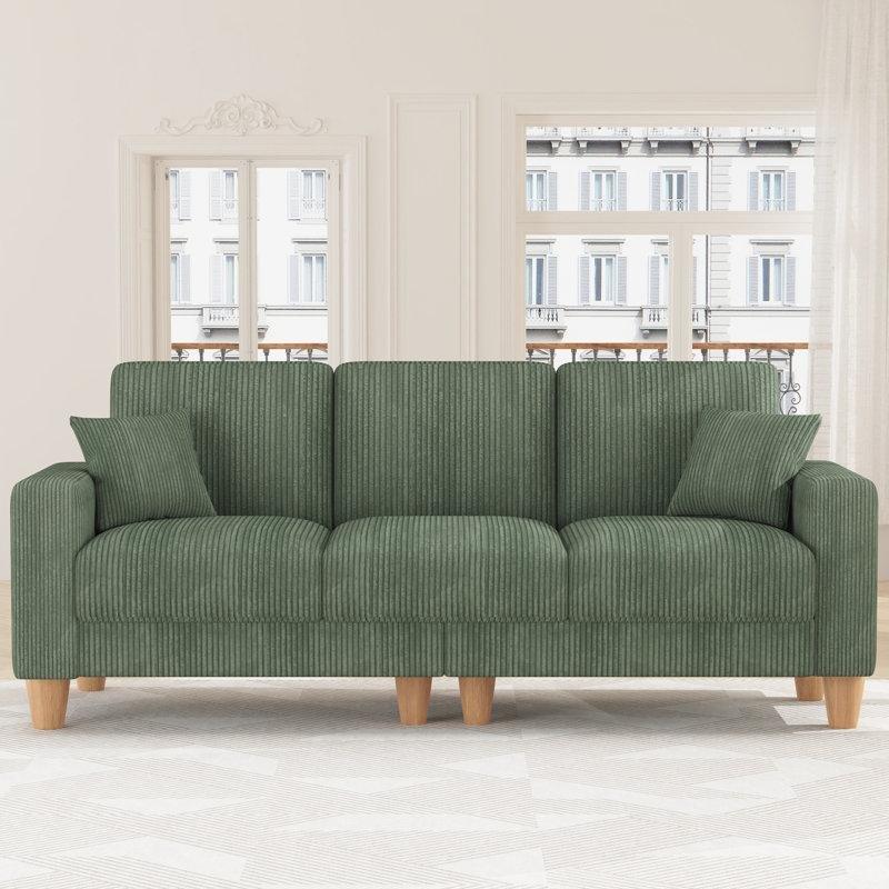 Yeşil Fitilli Kadife Masif Ahşap 3 Kişilik Aletsiz Kurulum Koltuk - 257 cm - 151771