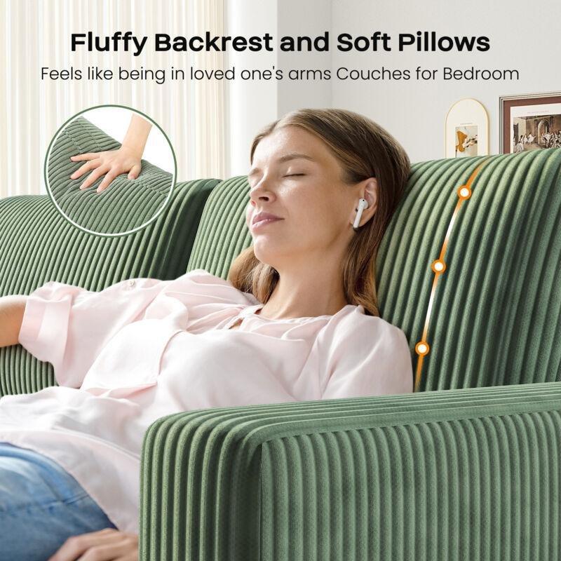 Yeşil Fitilli Kadife Masif Ahşap İskeletli Üçlü Koltuk - 256 cm - 154244