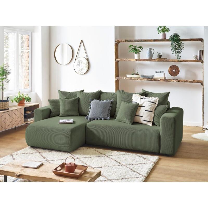 Yeşil Fitilli Kadife Sandıklı Yataklı Ters Çevrilebilir Köşe Koltuk - 282 cm - 152444