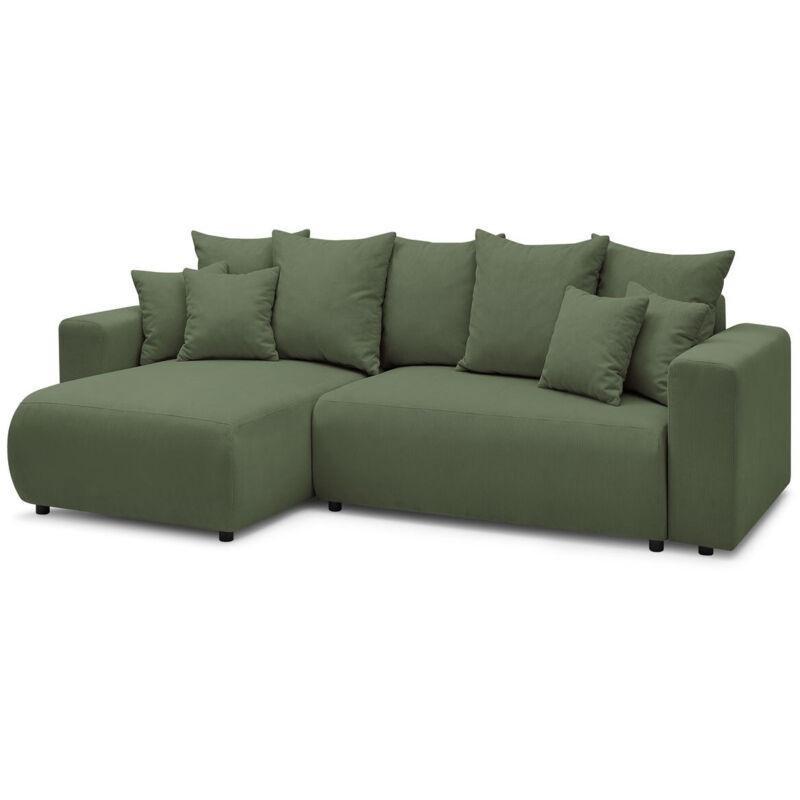 Yeşil Fitilli Kadife Sandıklı Yataklı Yönü Değiştirilebilir Puflu Köşe Koltuk Takımı - 282x153 cm - 152437