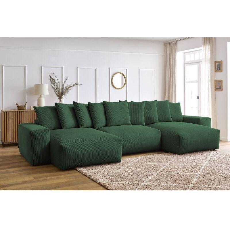 Yeşil Fitilli Kadife Yataklı Sandıklı Panoramik U Köşe Koltuk Takımı - 420 cm - 153907