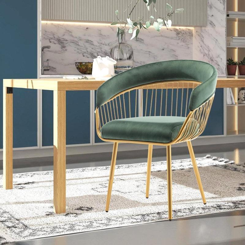 Yeşil Kadife Kolçaklı 4lü Set Gold Sandalye - 146043